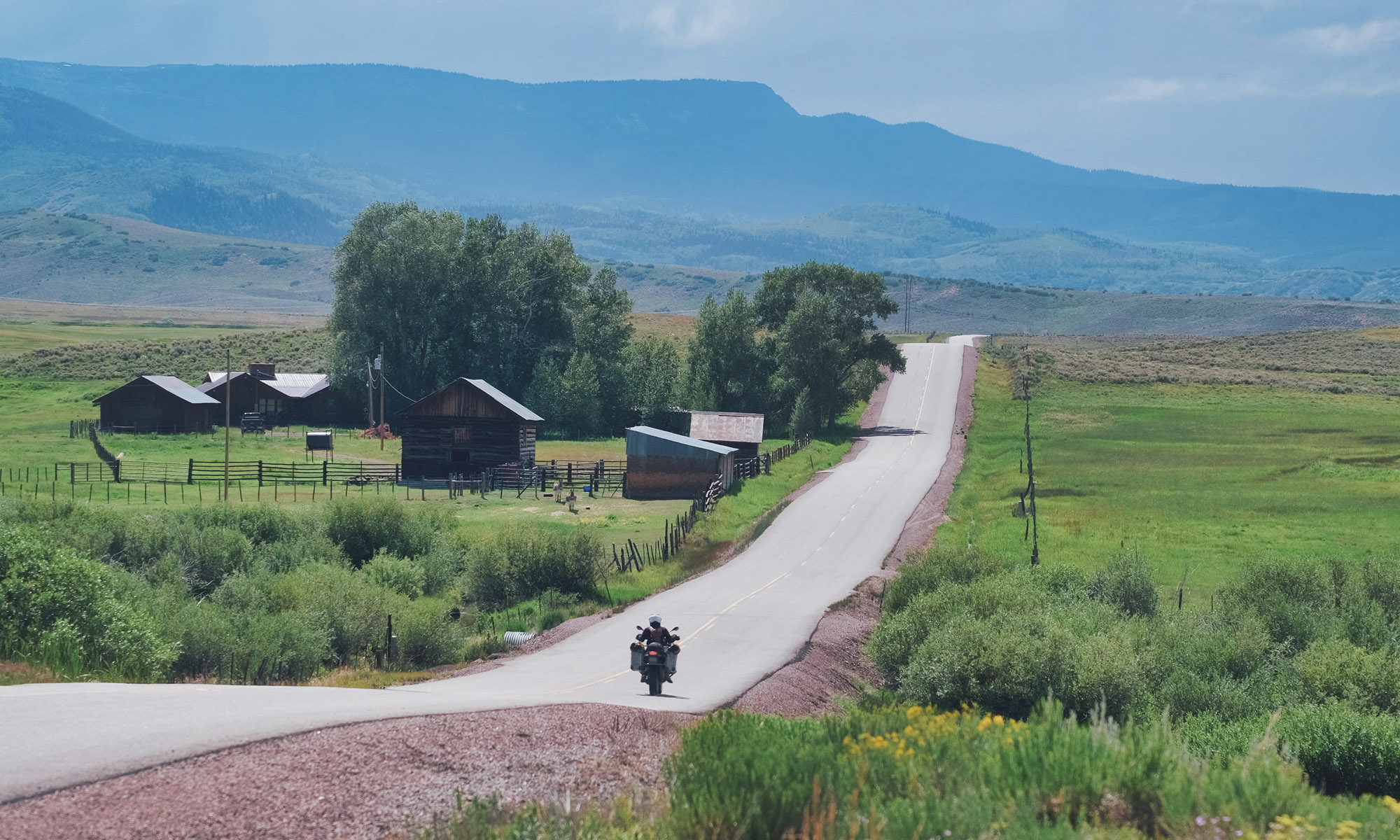 Motorcycle on road in Colorado Flat Tops Scenic Byway