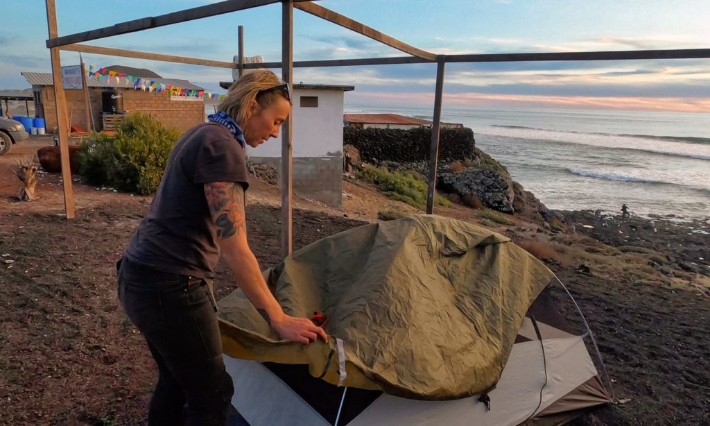 Seaside motorcycle camping in Baja Mexico