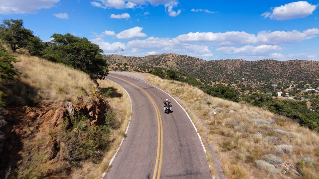 Motorcycle riding on Old Divide Road in Bisbee Arizona