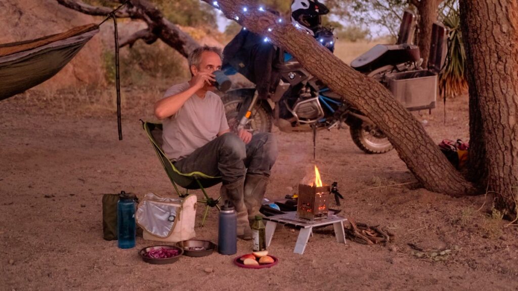 Sterling Noren motorcycle camping in Dragoon Mountains 2020