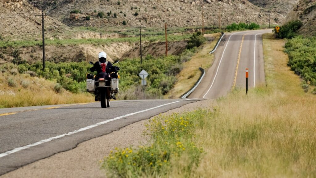 Sterling Noren riding BMW GS motorcycle Rangely Colorado