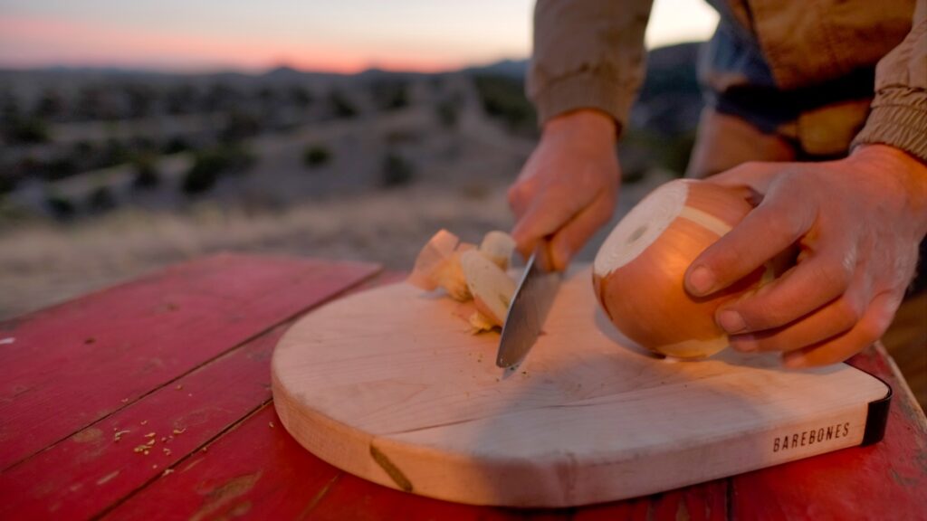 overland van camping Santa Rita mountains Arizona 2021 Barebones cutting board